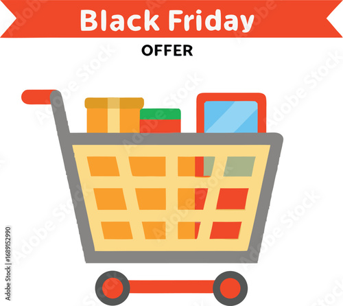 Black Friday Shopping Cart for discount and offer concept design. Vector illustration for advertisement design
