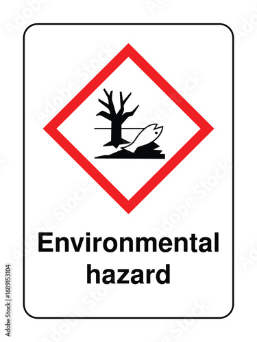 Environmental Hazard Symbol with Label – GHS-Compliant Safety Icon for Aquatic Toxicity & Ecosystem Risk Labeling  High-Resolution Vector for Global Chemical Infrastructure