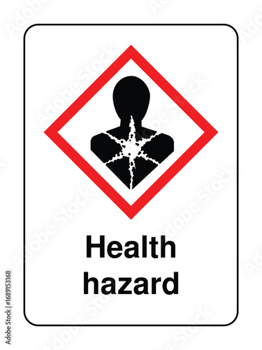 Health Hazard Symbol with Label – GHS-Compliant Safety Icon for Carcinogenic, Reproductive & Organ Toxicity Labeling  High-Resolution Vector for Global Chemical Infrastructure