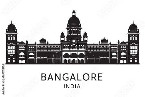 Bangalore silhouette isolated on white background showcasing the citys iconic architecture and cultural heritage in a minimalist design, india