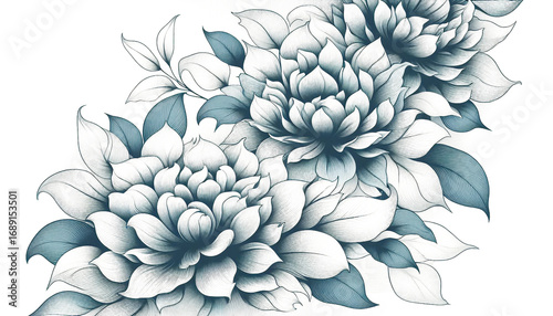 Elegant Hand-Drawn Floral Pattern with Blue and White Flowers on Transparent Background. Generative AI