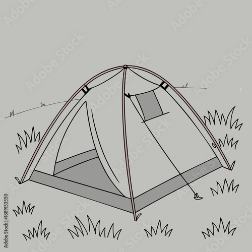Beige Dome Tent Illustration with Grass Background