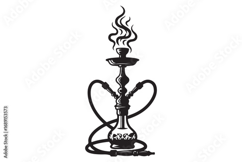 Elegant hookah silhouette isolated on white background, featuring intricate details and a classic design, perfect for representing middle eastern culture
