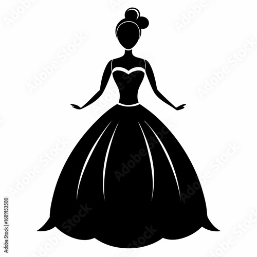 Simple Fashion Ball Gown Dress Black Silhouette Vector Design Isolated on White