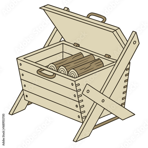 Beige Wooden Log Carrier with Folding Legs