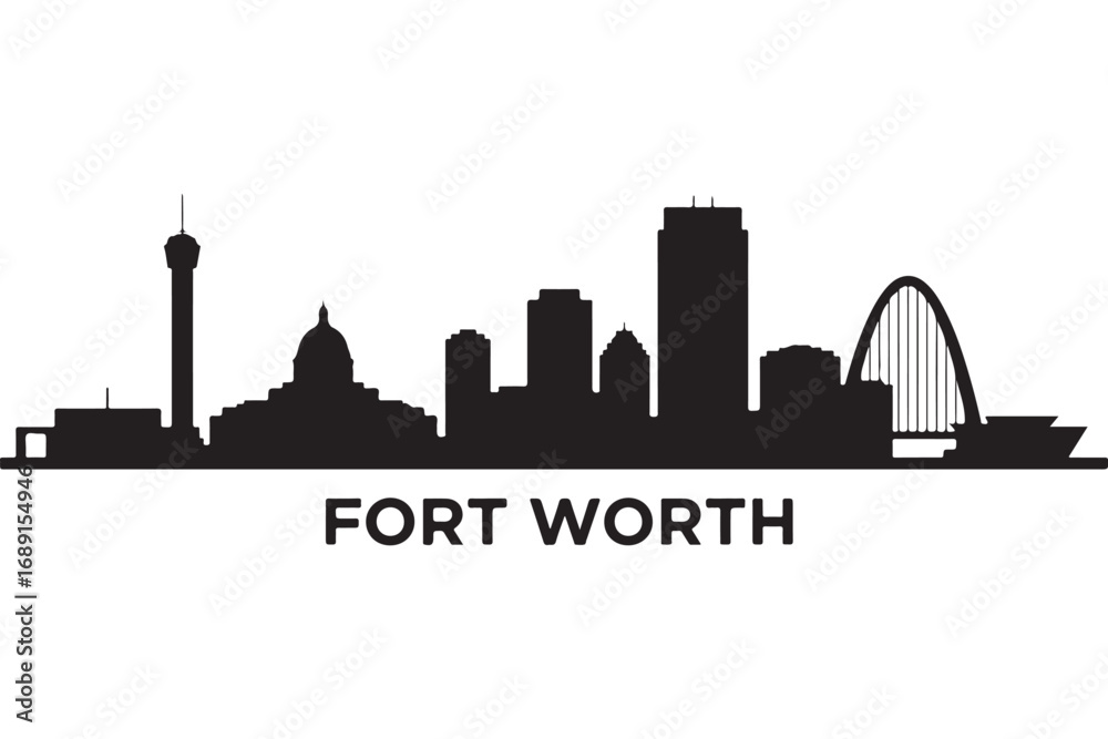 Fototapeta premium Fort worth skyline isolated on white background showcasing the citys iconic landmarks and architectural beauty against a clean backdrop, creating a striking silhouette