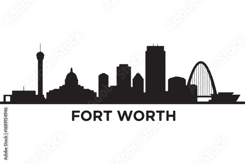 Fort worth skyline isolated on white background showcasing the citys iconic landmarks and architectural beauty against a clean backdrop, creating a striking silhouette