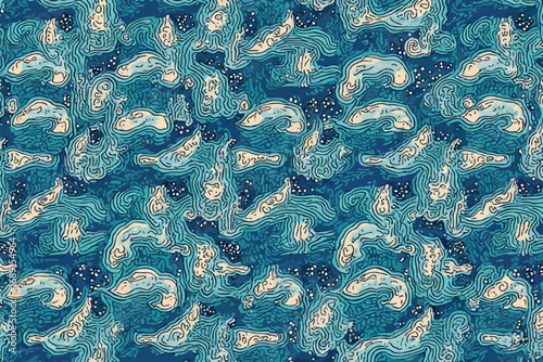 Abstract swirling patterns of deep blue and turquoise with hints of white and gold speckles, evoking a sense of cosmic energy or turbulent water.