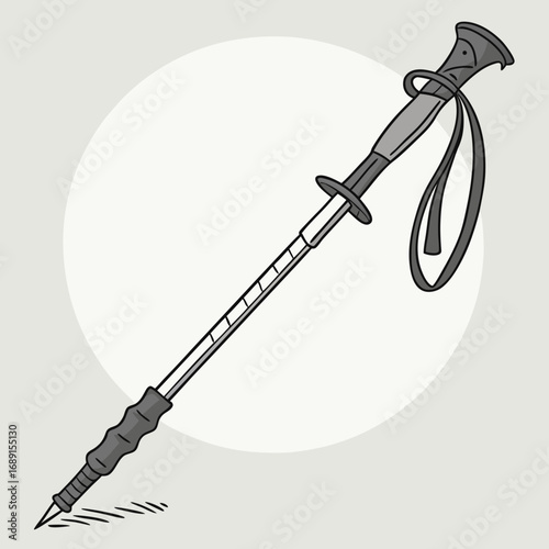 Gray Trekking Pole Illustration on Gray Background