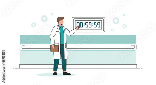 Doctor pointing at medical timer highlighting the urgency of the situation illustration