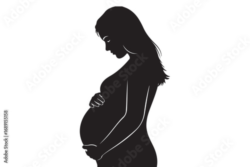 Silhouette of a pregnant woman isolated on white background, depicting motherhood, anticipation, and the beauty of pregnancy, capturing the essence of new life