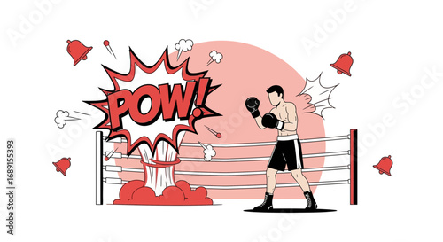 Dynamic boxing match illustration with pow effect emphasizing athletic action and energy