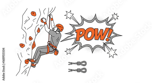 Dynamic Illustration of a Rock Climber's Ascent with Energetic Comic Book Element