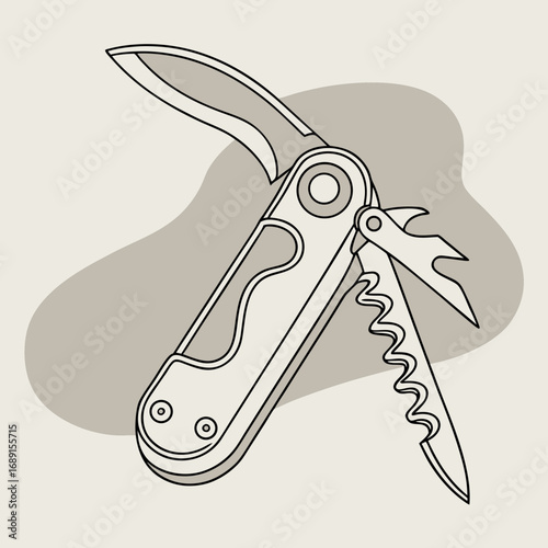 Grey Multitool Knife Illustration on Grey Background