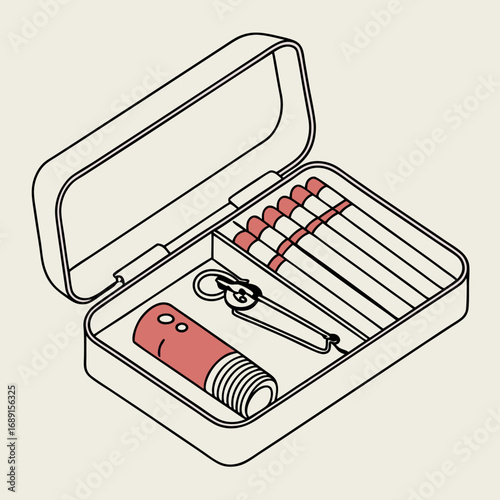 Isometric Illustration of a Cigarette Case with Lighter