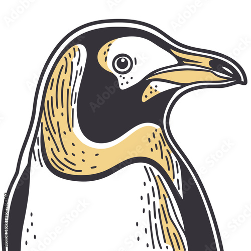 Penguin in a modern illustration style with black and gold accents  