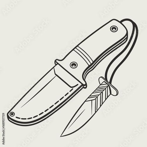 Line Drawing of a Knife and Sheath on Grey Background