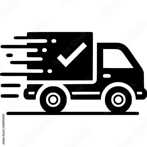 Delivery Truck with Check Mark: A stylized illustration presents a dynamic delivery truck, emblazoned with a prominent checkmark, symbolizing swift and reliable transport.