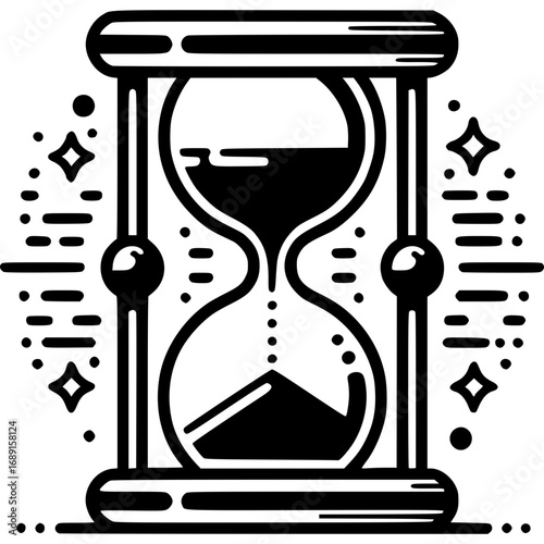 Endless Moments: Intricate illustration captures the elegance of an hourglass, where time gracefully slips through its hourglass, symbolizing the passing of moments and the ephemeral nature of time.