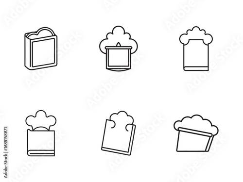 Variety of kitchen themed outline icons set against a white background for culinary projects and web design