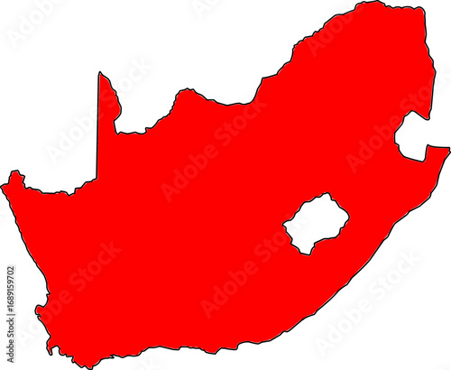 A clean, minimalist, and blank outline map of South Africa in a vibrant red color. Perfect for bold presentations, infographics, or as a striking graphic element.


