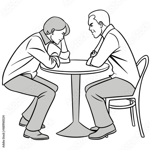 Two Men in Serious Discussion at a Small Table