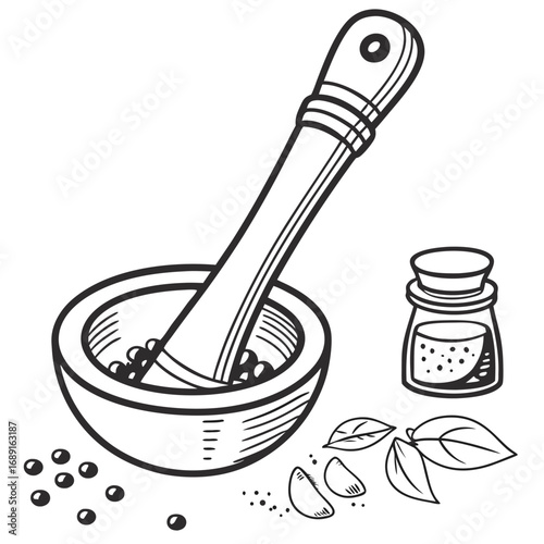 Classic black and white soup ladle illustration for culinary and restaurant advertising