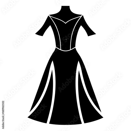 Minimalist Empire Waist Dress Black Silhouette Vector Design Isolated on White