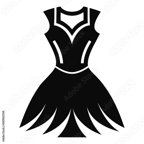Minimalist Empire Waist Dress Black Silhouette Vector Design Isolated on White