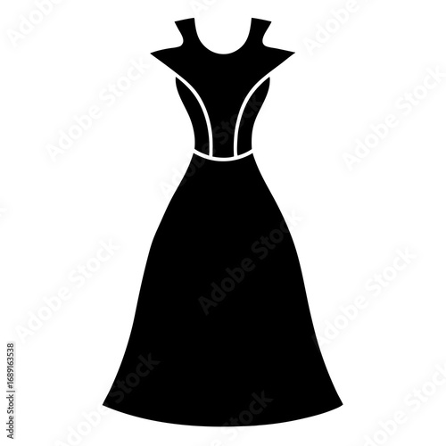 Minimalist Empire Waist Dress Black Silhouette Vector Design Isolated on White