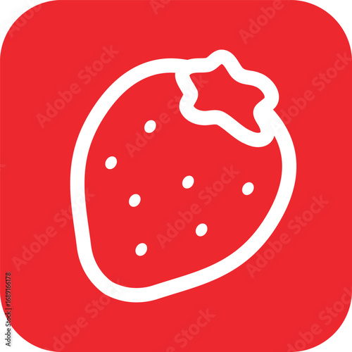 A single strawberry on a red background