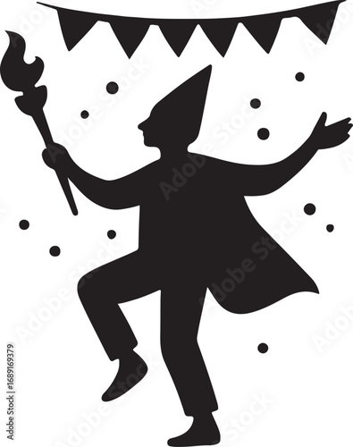 Silhouette of folkloric festival scene, lively vector capturing dancers, music, and celebration.