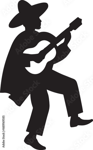 Silhouette of folkloric musical ensemble, vector capturing traditional instruments and performers.