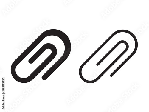 Two paperclip icons isolated on white background, one in black fill