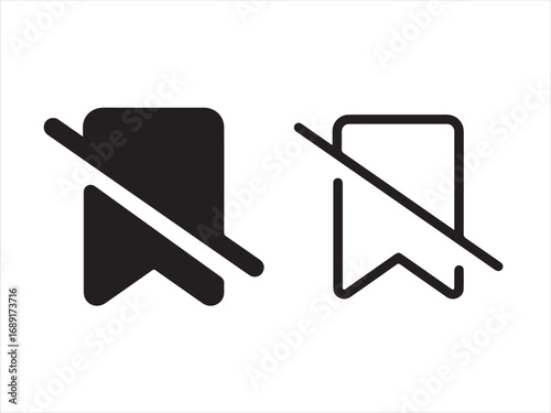 Two bookmark off icons isolated on white background, one in black fill