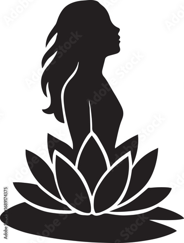 Silhouette of Vitória-régia water lily, elegant vector design of Amazonian aquatic plant.