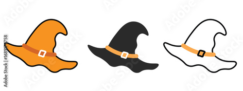 halloween witch hat set clipart, halloween witch hat set silhouette vector black and white