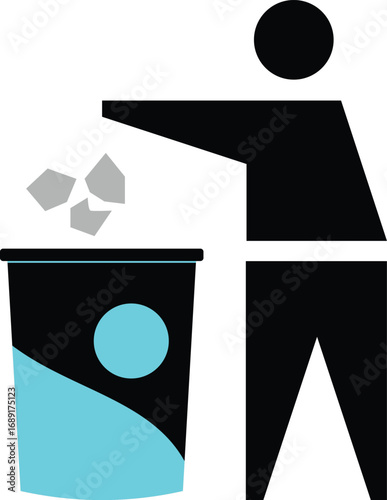 Keep clean icon. A man, throwing garbage silhouette graphic design. Public information simple vector illustration web sign symbol. Dustbin, littering and man symbol.