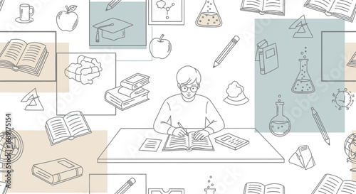 Seamless pattern illustration with education and science elements for back to school project