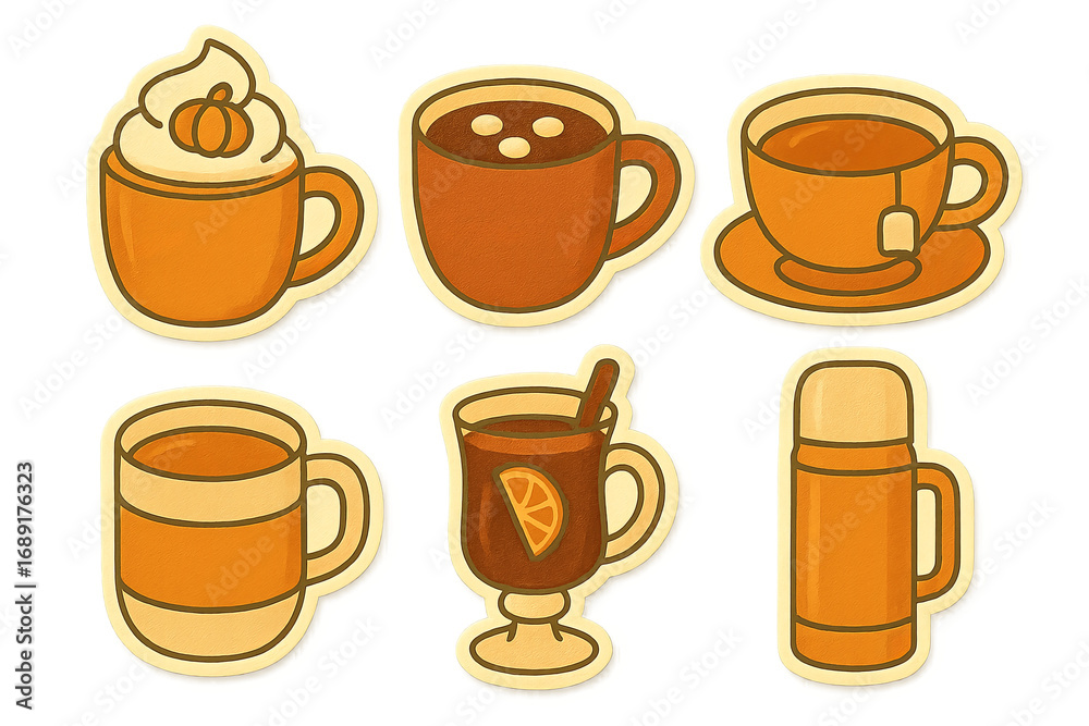 Fototapeta premium Autumn drinks isolated png transparent set, includes warm beverage illustrations