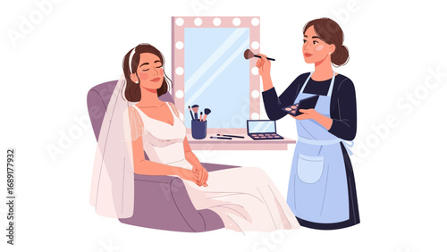 Bride getting her makeup done by a professional artist before her wedding day celebration