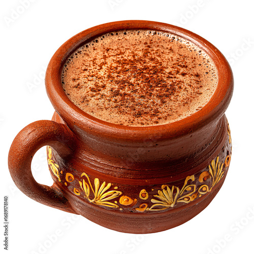authentic mexican hot chocolate in traditional clay mug
