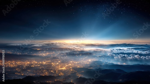 view of the earth from space at night