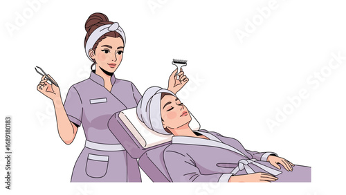 Skilled aesthetician performing a relaxing facial treatment on a client in a spa setting