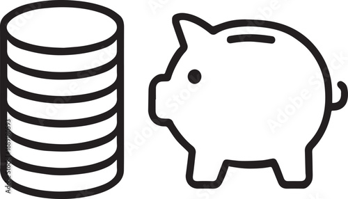 Piggy Bank with Coins Icon – Savings, Investment, and Financial Security Symbol