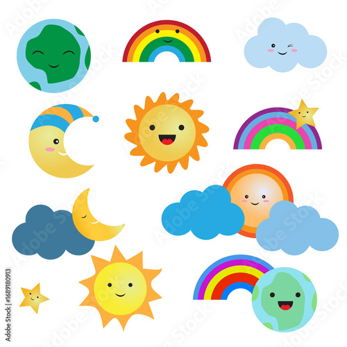 cute cartoon moon and sun rainbow