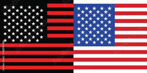 Two Versions of the American Flag Historical and Modern Vector Design