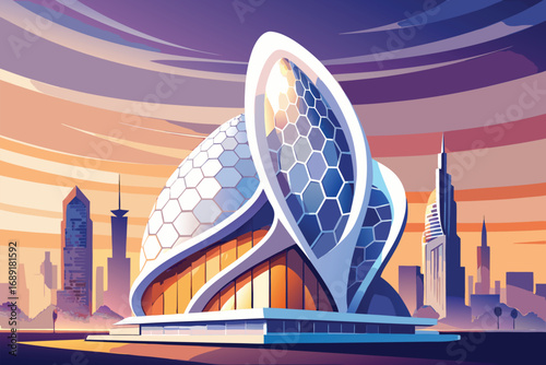 Futuristic Architectural Design with Sleek Modern Skyline at Sunset