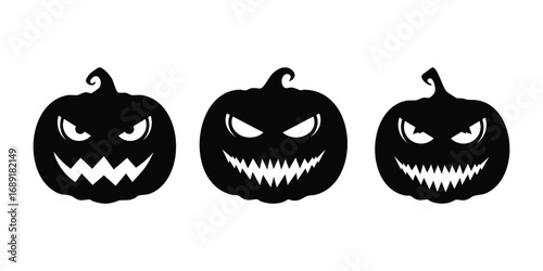 Pumpkin Face Black Silhouette Vector Illustration Set for Halloween Designs