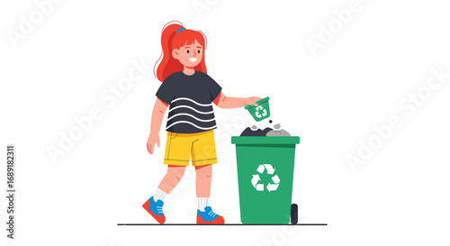 Young girl actively participates in waste management and recycling initiatives for a cleaner environment